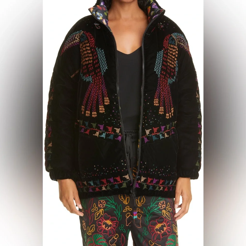 Farm Rio Reversible Embroidered Puffer Jacket Size L